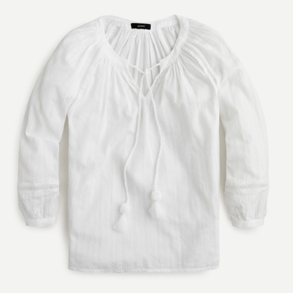 J. Crew Tops - 🆕 J Crew Peasant Top in Textured Voile Lace Trim